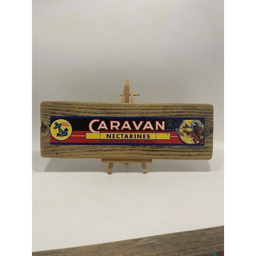2 Vintage Fruit Crate Labels Wood Wall Plaques Vale Cherries Caravan Nectarines